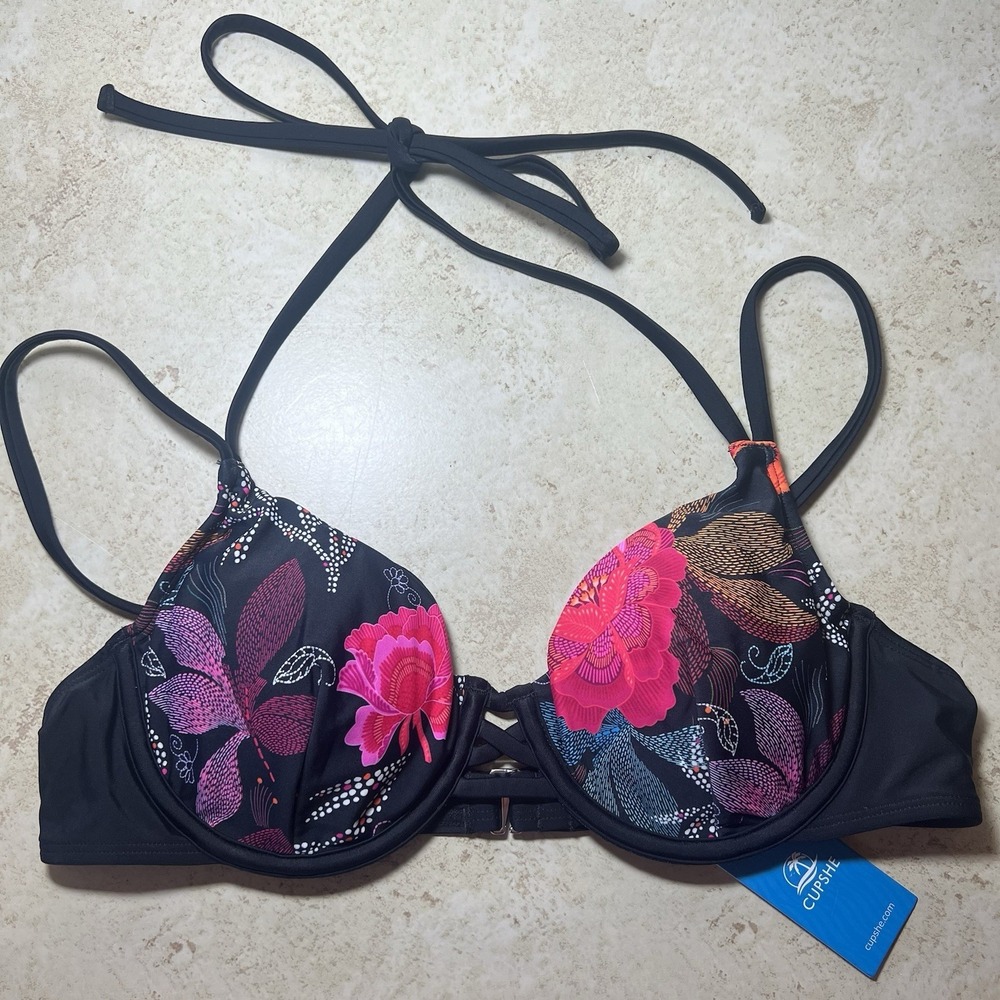 Cupshe Vibrant Tropical Floral Push Up Underwire Bikini Top Size Medium NWT New!